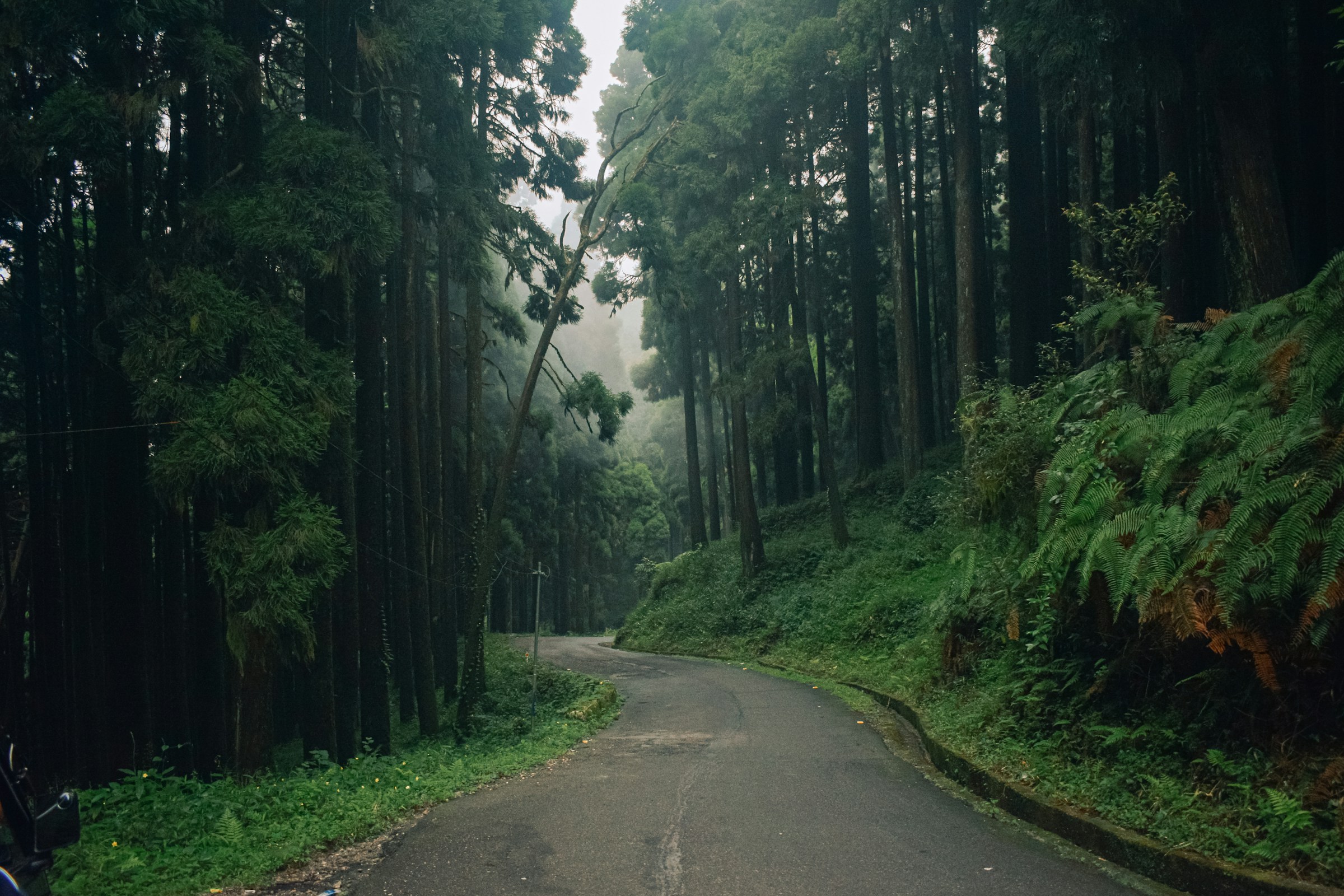 Winding mountain road above the clouds